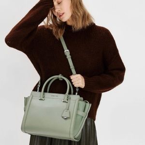 Charles & Keith leather tote bag in sage green